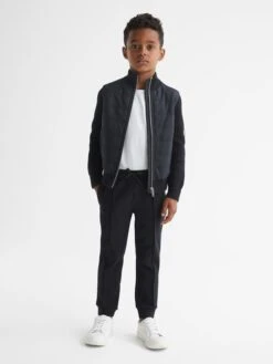 Reiss Navy Trainer Junior Hybrid Zip Through Quilted Jumper