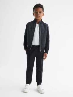 Reiss Navy Trainer Junior Hybrid Zip Through Quilted Jumper -Style Trend Shop M83220s3