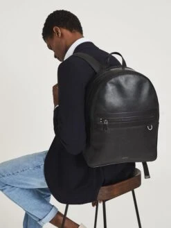 Reiss Black Ethan Leather Backpack -Style Trend Shop M83493s2