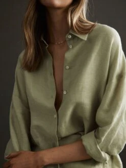 Reiss Khaki Ellis Oversized Long Sleeve Shirt -Style Trend Shop N01994s4