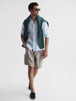 Reiss Pale Blue Caroubis Vilebrequin Linen Shirt