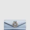 Reiss Powder Blue Delphine Diamanté Buckle Satin Clutch -Style Trend Shop N4X 874s
