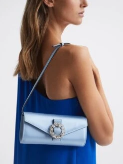 Reiss Powder Blue Delphine Diamanté Buckle Satin Clutch 11 Reiss Powder Blue Delphine Diamanté Buckle Satin Clutch -Style Trend Shop N4X874s3