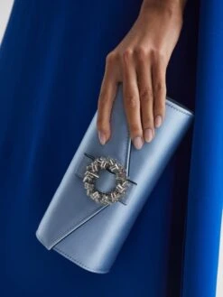 Reiss Powder Blue Delphine Diamanté Buckle Satin Clutch 12 Reiss Powder Blue Delphine Diamanté Buckle Satin Clutch -Style Trend Shop N4X874s4