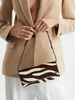 Reiss Mocha Dakota Zebra Calf Hair Baguette Bag -Style Trend Shop N5C148s3