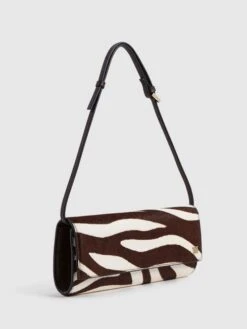 Reiss Mocha Dakota Zebra Calf Hair Baguette Bag -Style Trend Shop N5C148s4