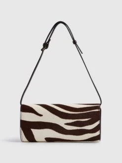 Reiss Mocha Dakota Zebra Calf Hair Baguette Bag -Style Trend Shop N5C148s5
