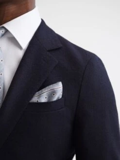 Reiss Soft Blue Melange Marino Silk Polka Dot Print Pocket Square -Style Trend Shop T11 562s2