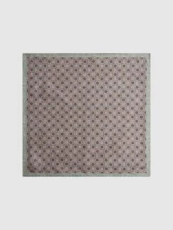 Reiss Sea Green Aviano Silk Medallion Print Pocket Square -Style Trend Shop T11564s4