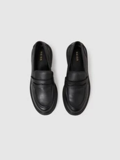 Reiss Black Adele Leather Chunky Cleated Loafers -Style Trend Shop T31132s3