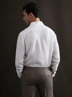 Reiss White Ruban Linen Long Sleeve Shirt -Style Trend Shop T44 653s5