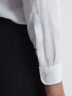 Reiss White Ruban Linen Long Sleeve Shirt -Style Trend Shop T44 653s6