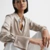 Reiss Champagne Hailey Silk Shirt -Style Trend Shop T44 880s