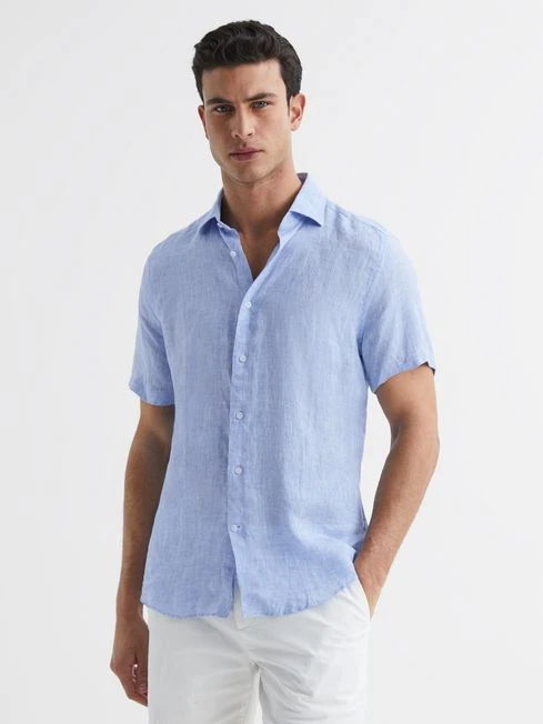 Reiss Soft Blue Holiday Slim Fit Linen Shirt 3 Reiss Soft Blue Holiday Slim Fit Linen Shirt