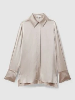 Reiss Champagne Hailey Silk Shirt -Style Trend Shop T44880s2