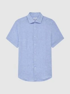 Reiss Soft Blue Holiday Slim Fit Linen Shirt 9 Reiss Soft Blue Holiday Slim Fit Linen Shirt -Style Trend Shop T44918s2