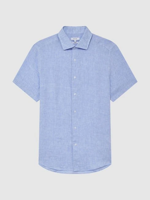Reiss Soft Blue Holiday Slim Fit Linen Shirt 4 Reiss Soft Blue Holiday Slim Fit Linen Shirt - Image 2