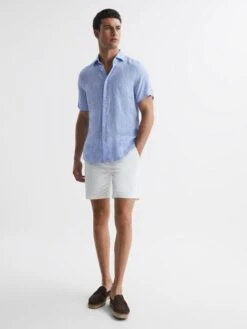 Reiss Soft Blue Holiday Slim Fit Linen Shirt 10 Reiss Soft Blue Holiday Slim Fit Linen Shirt -Style Trend Shop T44918s3