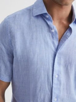 Reiss Soft Blue Holiday Slim Fit Linen Shirt 11 Reiss Soft Blue Holiday Slim Fit Linen Shirt -Style Trend Shop T44918s4