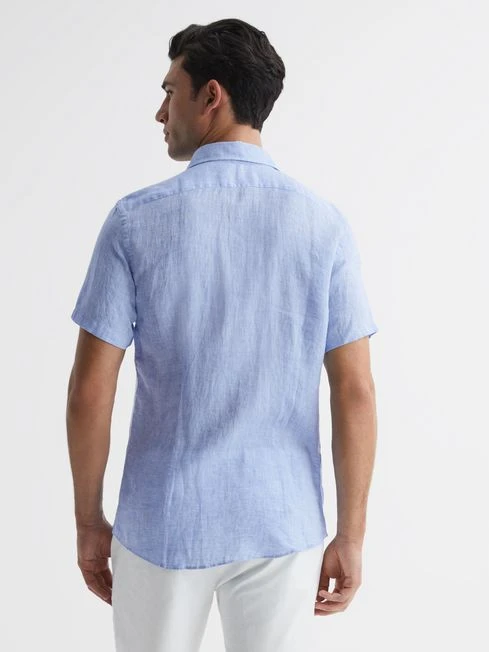 Reiss Soft Blue Holiday Slim Fit Linen Shirt 7 Reiss Soft Blue Holiday Slim Fit Linen Shirt - Image 5