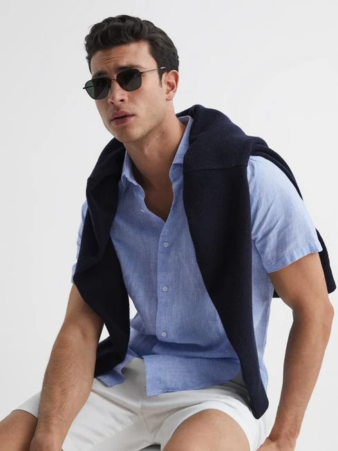 Reiss Soft Blue Holiday Slim Fit Linen Shirt 8 Reiss Soft Blue Holiday Slim Fit Linen Shirt - Image 6