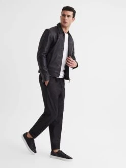 Reiss Black Finley Leather Trainers -Style Trend Shop T46540s2