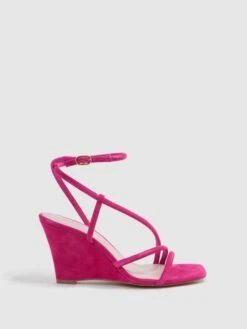 Reiss Pink Cassie Suede Strappy Wedge Heels