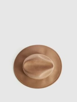 Reiss Camel Ashbourne Wool Fedora Hat -Style Trend Shop T57 901s4