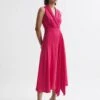 Reiss Pink Claire Pleated Fitted Midi Dress -Style Trend Shop T60 403s