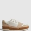 Reiss Taupe Frankie Leather Suede Low Cut Trainers -Style Trend Shop T67281s