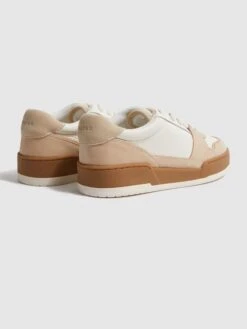 Reiss Taupe Frankie Leather Suede Low Cut Trainers -Style Trend Shop T67281s4
