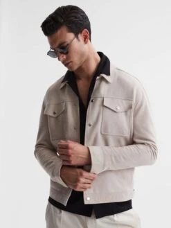 Reiss Black Caspa Mercerised Jersey Cuban Collar Shirt -Style Trend Shop T74 483s6