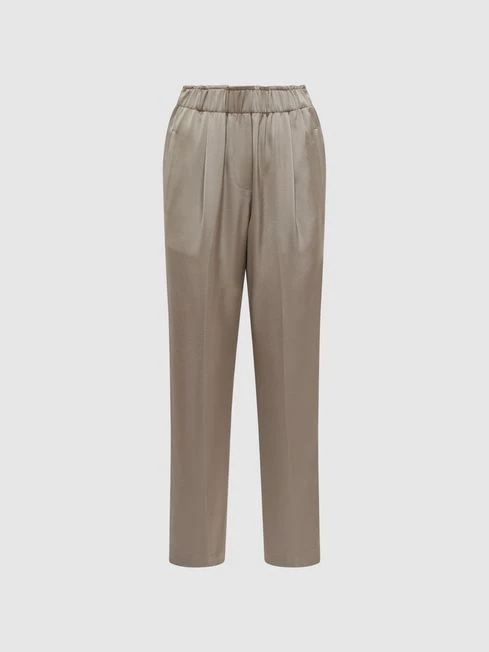 Reiss Mink Elaina Satin Elasticated Tapered Trousers 4 Reiss Mink Elaina Satin Elasticated Tapered Trousers - Image 2