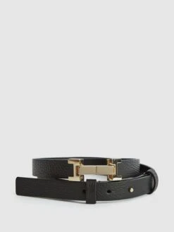 Reiss Black Hayley Leather Square Hinge Belt