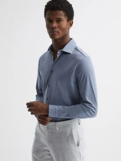 Reiss Airforce Blue King Mercerised Cotton Shirt