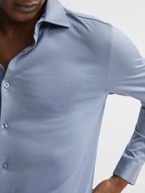 Reiss Airforce Blue King Mercerised Cotton Shirt 6 Reiss Airforce Blue King Mercerised Cotton Shirt - Image 4
