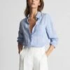 Reiss Blue Campbell Linen Long Sleeve Shirt -Style Trend Shop U00 740s
