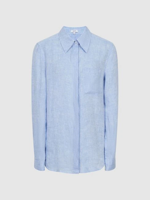 Reiss Blue Campbell Linen Long Sleeve Shirt 4 Reiss Blue Campbell Linen Long Sleeve Shirt - Image 2