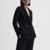 Reiss Navy Iria Double Breasted Wool Blend Blazer -Style Trend Shop U00 752s