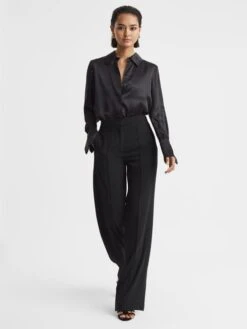 Reiss Black Aleah Pull On Wide Leg Trousers -Style Trend Shop U08648s3