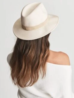 Reiss Ivory Ashbourne Wool Fedora Hat -Style Trend Shop U09 888s3