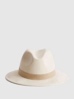Reiss Ivory Ashbourne Wool Fedora Hat -Style Trend Shop U09 888s5