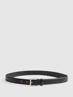 Reiss Black Molly Leather Croc Embossed Belt -Style Trend Shop U09889s5