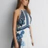 Reiss Blue Brianna Printed Halter Neck Mini Dress -Style Trend Shop U12 783s
