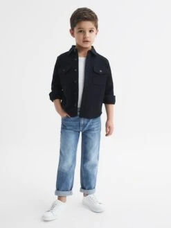 Reiss Mid Blue Quay Junior Stonewash Tapered Slim Fit Jeans -Style Trend Shop U18184s3