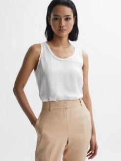 Reiss White Riley Silk Front Vest -Style Trend Shop U19 728s4