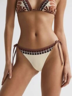 Reiss Tan Tina Printed Trim Bikini Bottoms -Style Trend Shop U24 937s3