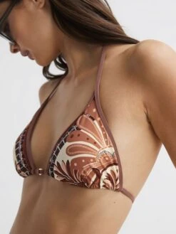 Reiss Tan Tina Printed Bikini Top -Style Trend Shop U24 940s4