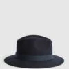 Reiss Navy Ashbourne Wool Fedora Hat -Style Trend Shop U26 698s
