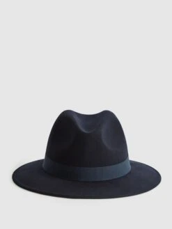 Reiss Navy Ashbourne Wool Fedora Hat -Style Trend Shop U26 698s3